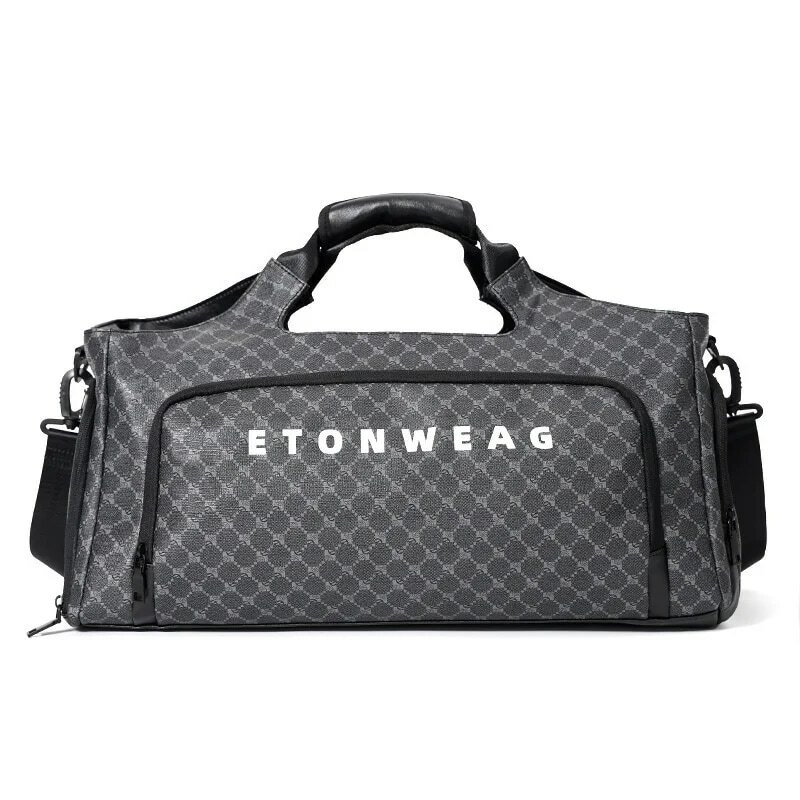 PU Leather Large Capacity Travel Bag Men Dry Wet Separation Gym Bag With Shoe Packet Male Luggage Bag Fashion Duffel Bag