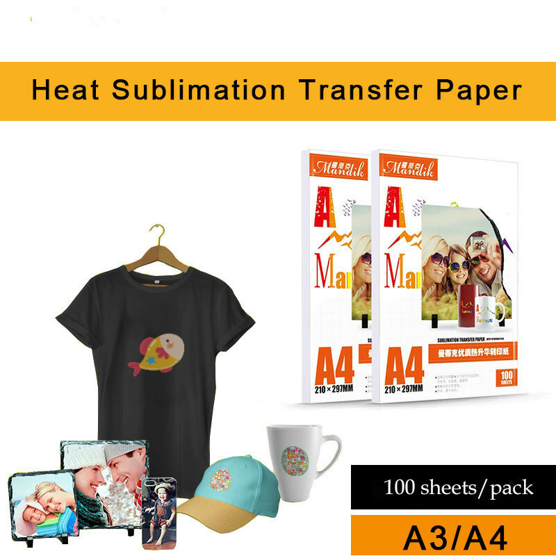 Papel de impresión de inyección de tinta, papel de transferencia térmica por sublimación, camiseta, taza para hornear, papel de transferencia térmica, A4, A3, 100 hojas por bolsa