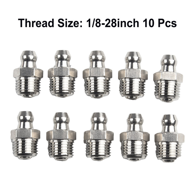 10pcs 201 Stainless Steel Straight Hydraulic Grease Fitting 1/8-28inch Thread High Quality Grease Accessories Durable Hot Sale