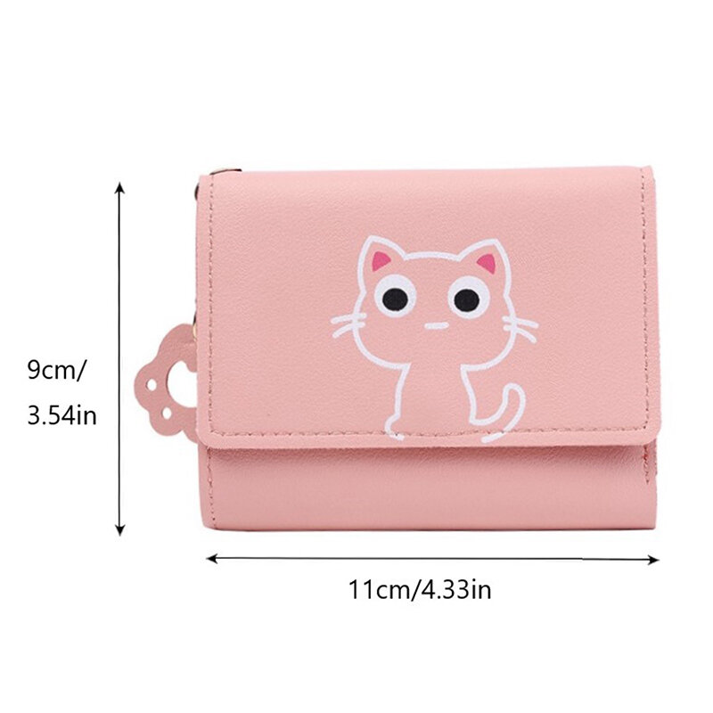 Women Wallet Cute Cat Short Wallet Leather Purse Girls Money Bag Card Holder