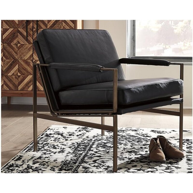 Design firmato di Ashley Puckman sedia moderna con accento in pelle di metà secolo, nera