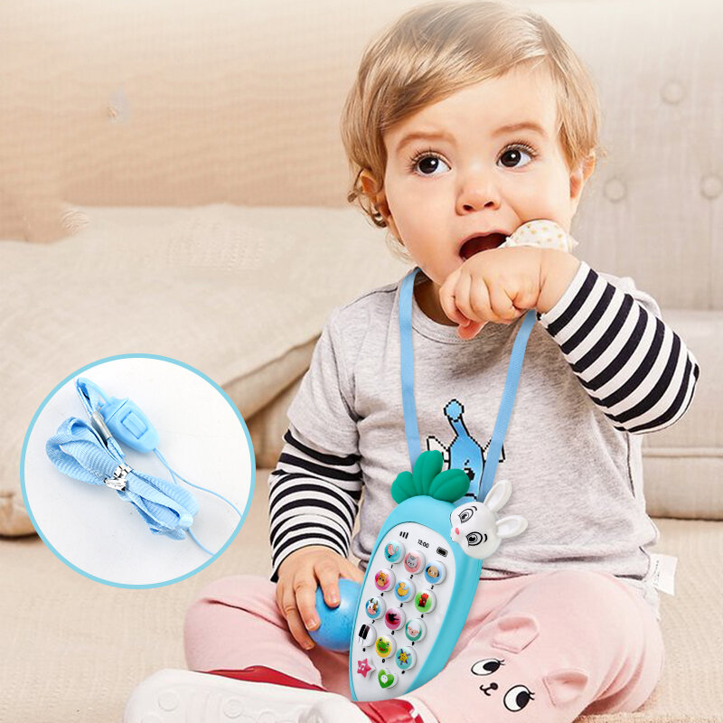 창의적인 만화 토끼 당근 시뮬레이션 음악 전화 장난감, 실리콘 휴대 전화 씹을 수 있는 아기 교육 학습 소품 선물
