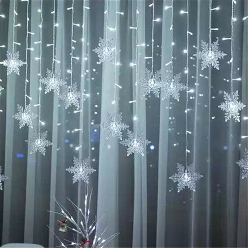 Snowflake String Curtain Lights, Iluminação de Ondas, Decorações de Natal, Festa de Ano Novo, Interior e Exterior, 96 LEDs, 3,5 m