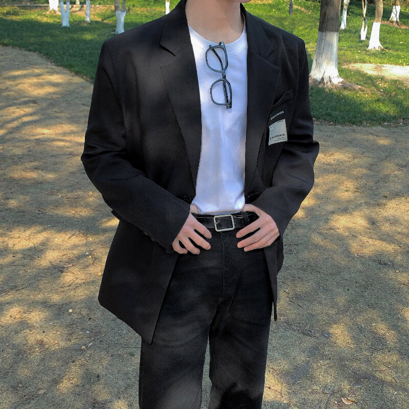 Корейский модный роскошный свободный облегающий мужской костюм куртка в стиле оверсайз индивидуальный тренд высококачественный мужской маленький костюм