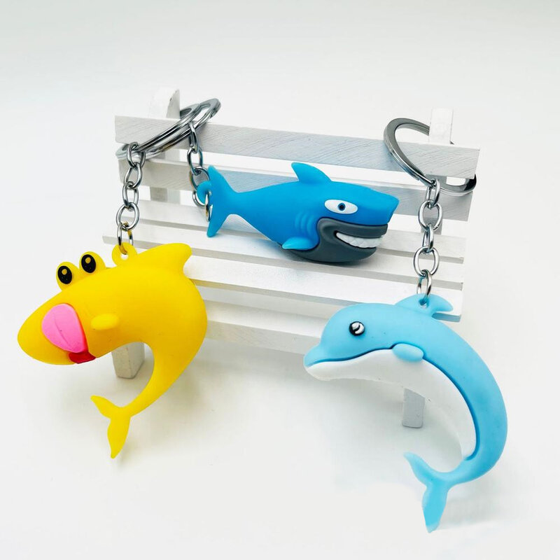 Desenhos animados de borracha macia PVC Keychain, golfinho, tubarão, bonito chaveiro, mochila, pingente mochila, acessórios do carro, criativo oceano presente