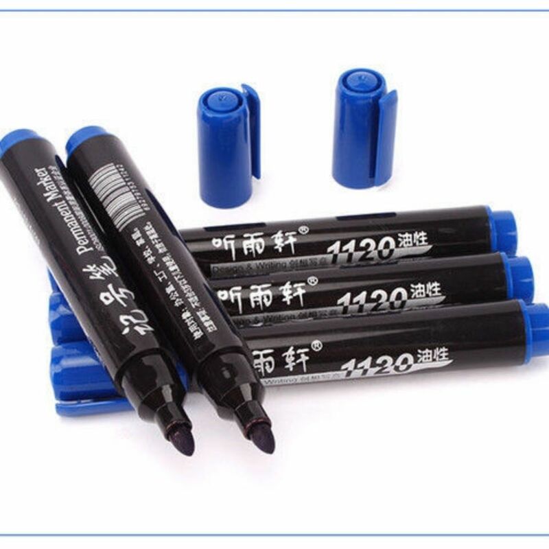 2Pcs ถาวร Marker Pen Fine Point กันน้ำหมึก Thin Nib ดิบ Nib สีดำสีฟ้าสีแดง2มม.สี Marker ปากกา