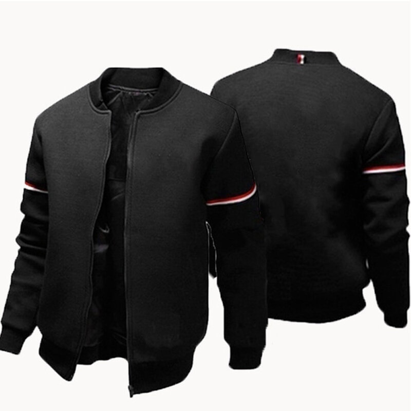 Men Solid Color Jacket Long Sleeve Slim Fit Sport Outdoor Tops Coat Black White Navy Blue