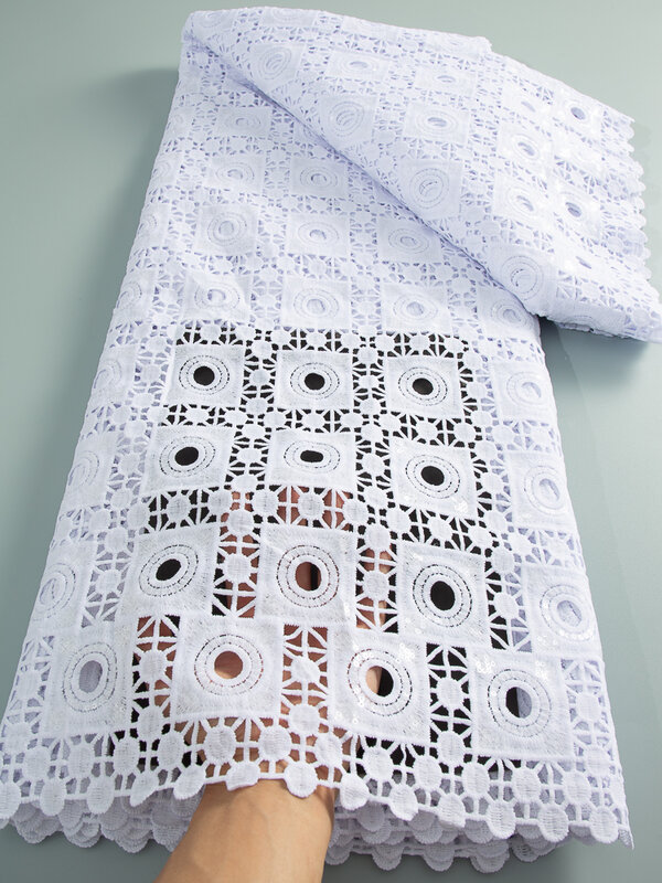 Tela de encaje de guipur africano, tejido nigeriano con lentejuelas blancas de alta calidad, cordón de 5 yardas para vestido de noche, A3610, 2024