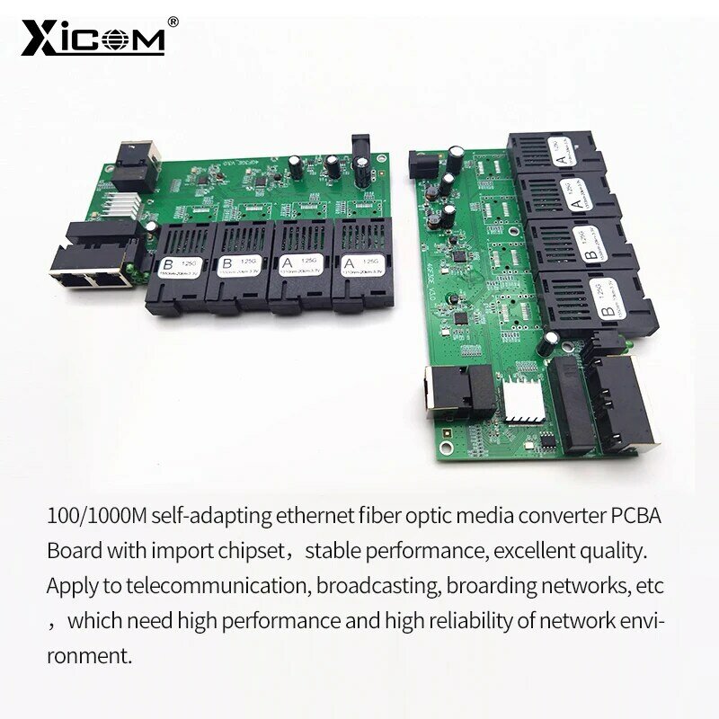 Conmutador Gigabit placa metro Ethernet, puerto de fibra 4x1,25G, 3x100/1000M, Puerto RJ45 SC, interruptor de fibra óptica, placa PCBA, Simplex, 20KM