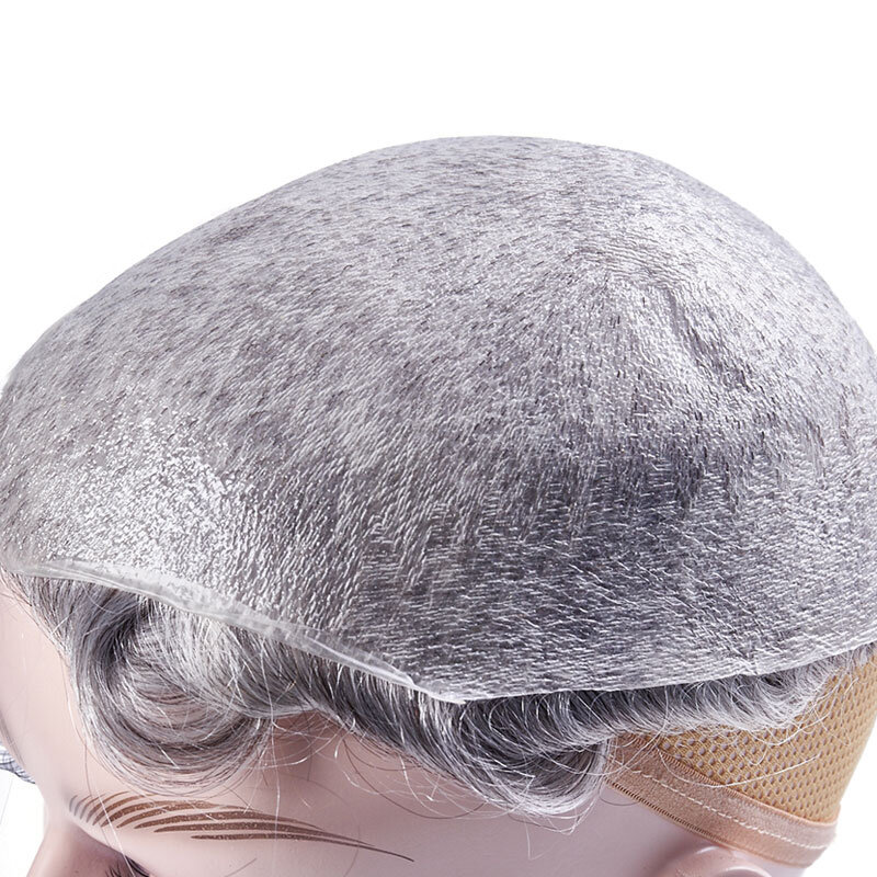 Parrucche maschili fatte a mano parrucchino da uomo 100% capelli umani sistema di sostituzione dei capelli naturali 0.02-0.03mm morbida pelle sottile V-loop posticci unità