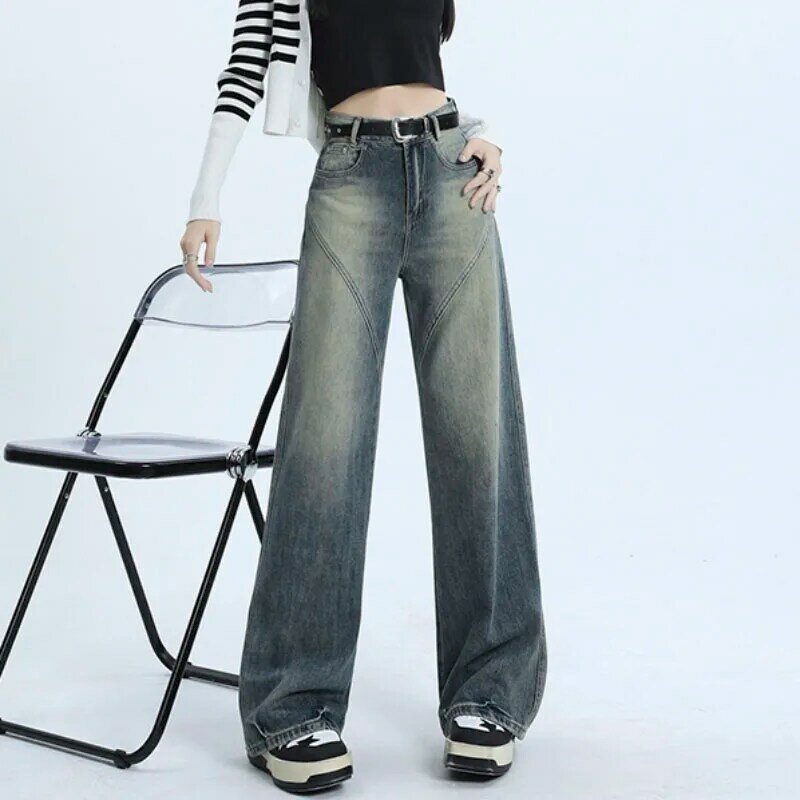 Jeans de perna reta feminina, moda coreana, roupas vintage, streetwear jeans, jeans de cintura alta Y2K, roupas femininas, 2023
