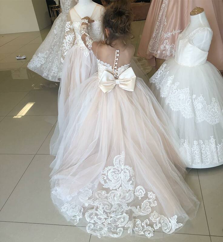 3-9 lat koronkowy tiulowy kwiat dziewczyna ubrać guziki kokardki pierwsza komunia suknia balowa dla dzieci wesele przyjęcie druhna sukienka dzieci