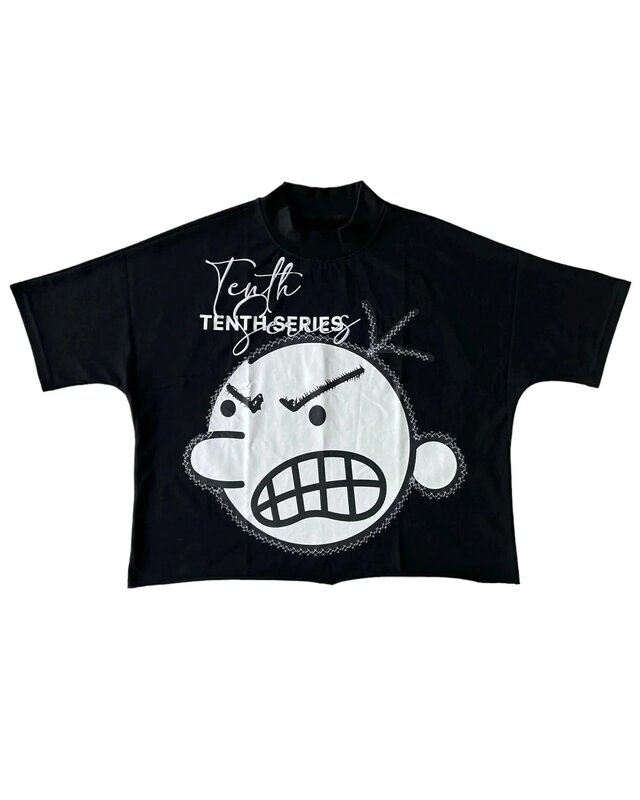 T-shirt katun murni streetwear pria dan wanita pola kartun anak-anak dicetak lengan pendek Harajuku hip-hop gaya baru