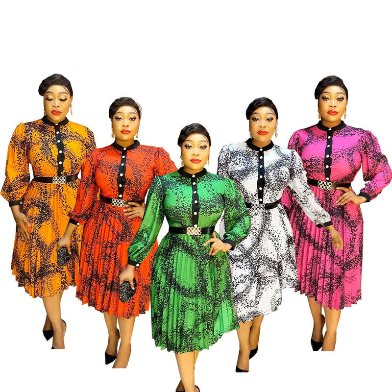 Afrika 2024 baru Pull-out cetak pinggang rok A-line longgar gaun wanita 2564