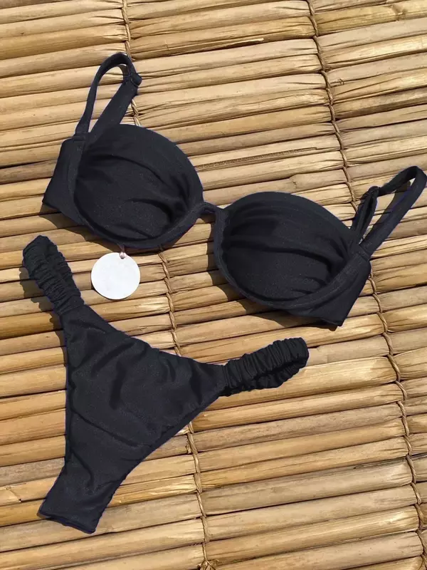 Maillot de bain sexy pour femmes, ensemble deux pièces, soutien-gorge push up, culotte tanga, style brésilien, vêtements de plage, 2024