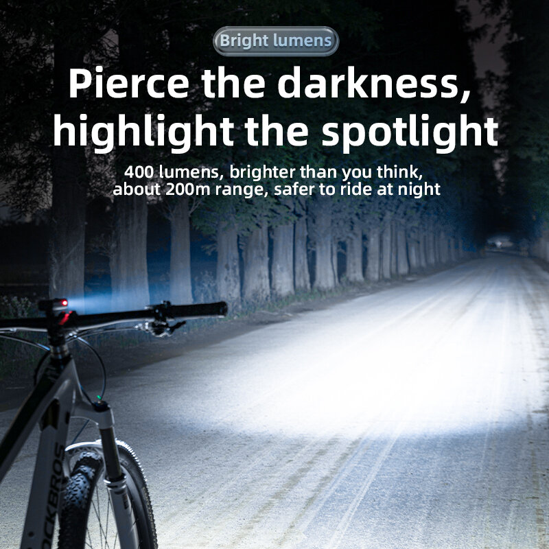 ROCKBROS Bike Light antipioggia Type-C ricarica LED 2000mAh MTB lampada anteriore faro in alluminio ultraleggero torcia luce della bicicletta