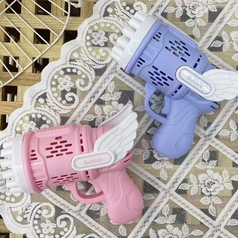 Bubble Gun giocattoli per bambini Rocket 32 fori bolle di sapone a forma di mitragliatrice soffiatore automatico con luce giocattolo all'aperto regali Party
