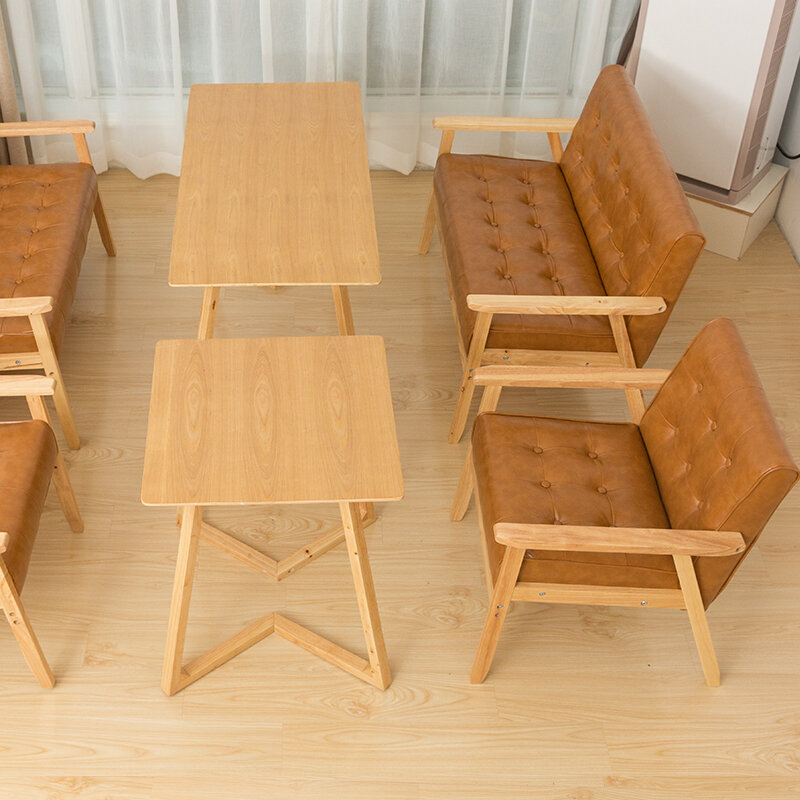 Combinación de mesa y silla para Bar, libro, bar, cafetería, tienda de té con leche, sofá de asiento de tarjeta de madera maciza famoso en internet