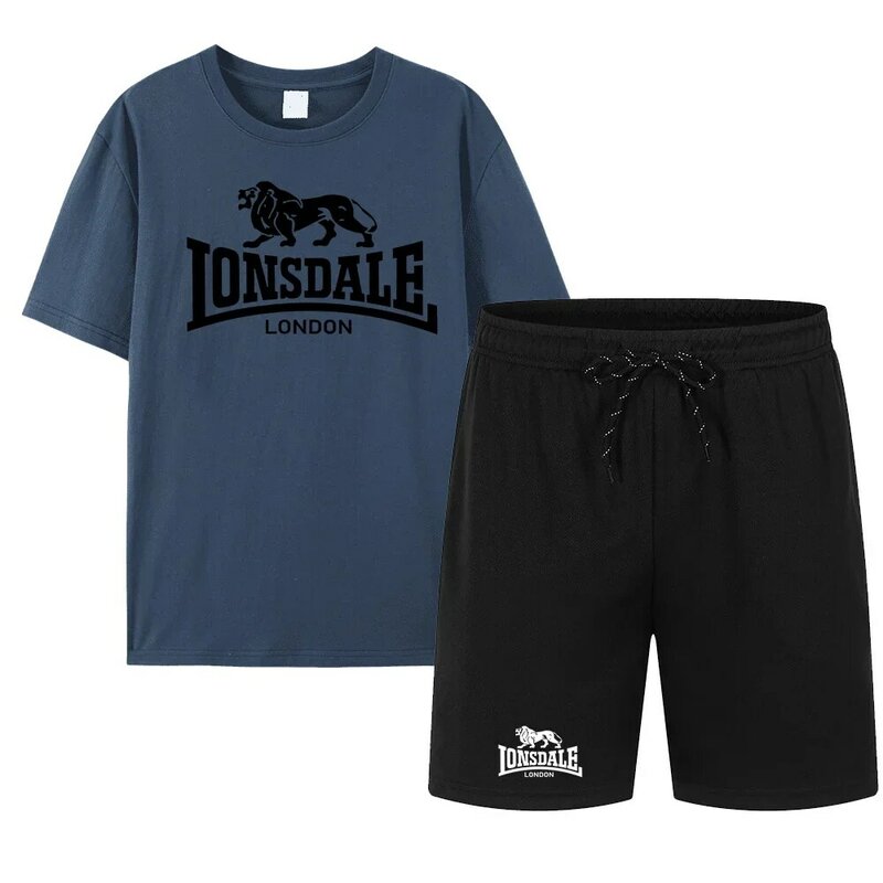 Set pakaian olahraga pria, kaos katun murni + celana pendek bernapas set dragon set s-3XL motif naga singa musim panas