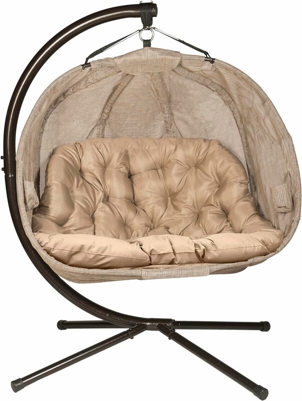 Kursi sofa labu gantung dengan dudukan untuk bersantai, kulit kayu, sandaran lengan | Ketersediaan bantal, Textilene