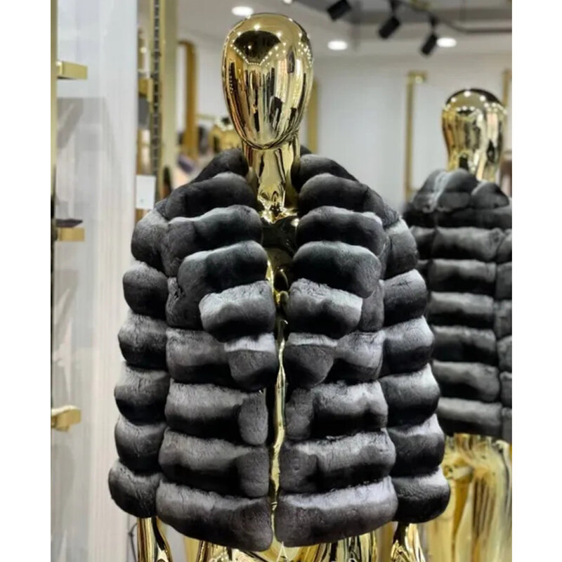 Jaqueta real de pele de coelho para mulheres Casaco de chinchila Casacos luxuosos, Roupas mais vendidos Inverno, 2024