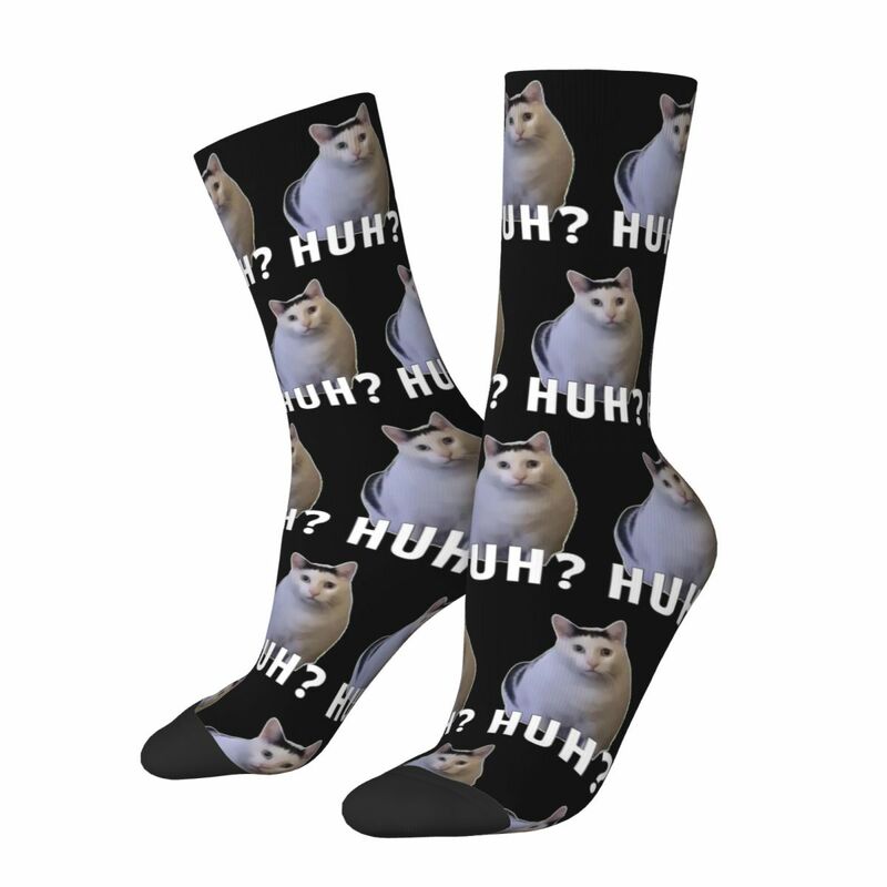 Huh kucing kaus kaki untuk Wanita Pria Aksesoris semua musim kucing Lucu Meme nyaman kaus kaki kru bernapas