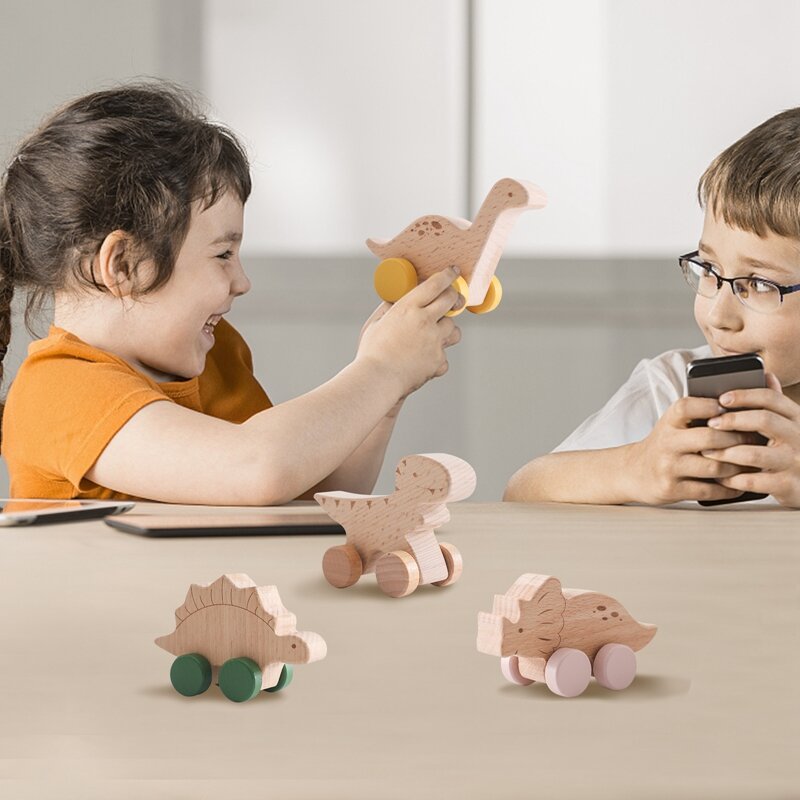 ของเล่นเด็ก1ชิ้นของเล่นไม้บีชรูปการ์ตูนไดโนเสาร์รถของเล่น Montessori การศึกษาของเด็กทารกเล่นยิมของเล่นสำหรับวันเกิด