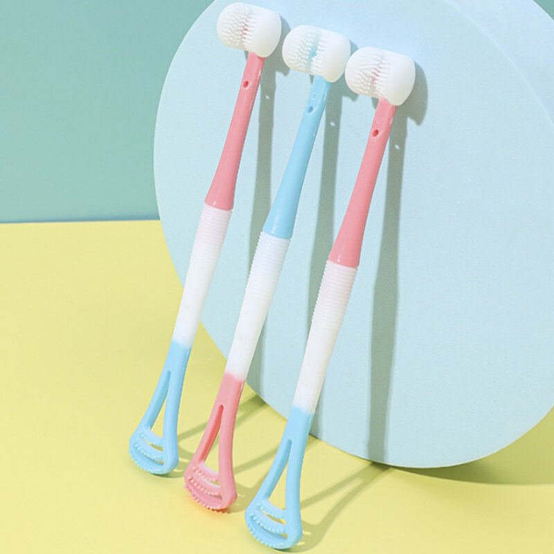 Multifuncional Tongue Coating Toothbrush, limpeza Tongue Scraper, cerdas macias, Oral Care, 3 lados