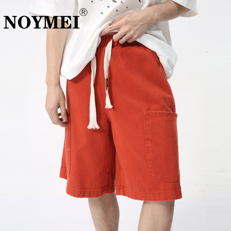 NOYMEI Two Large Pockets Solid Color Drawstring Cargo Shorts Men's All-match Summer 2024 Fashionable Male Pants Chic WA4413