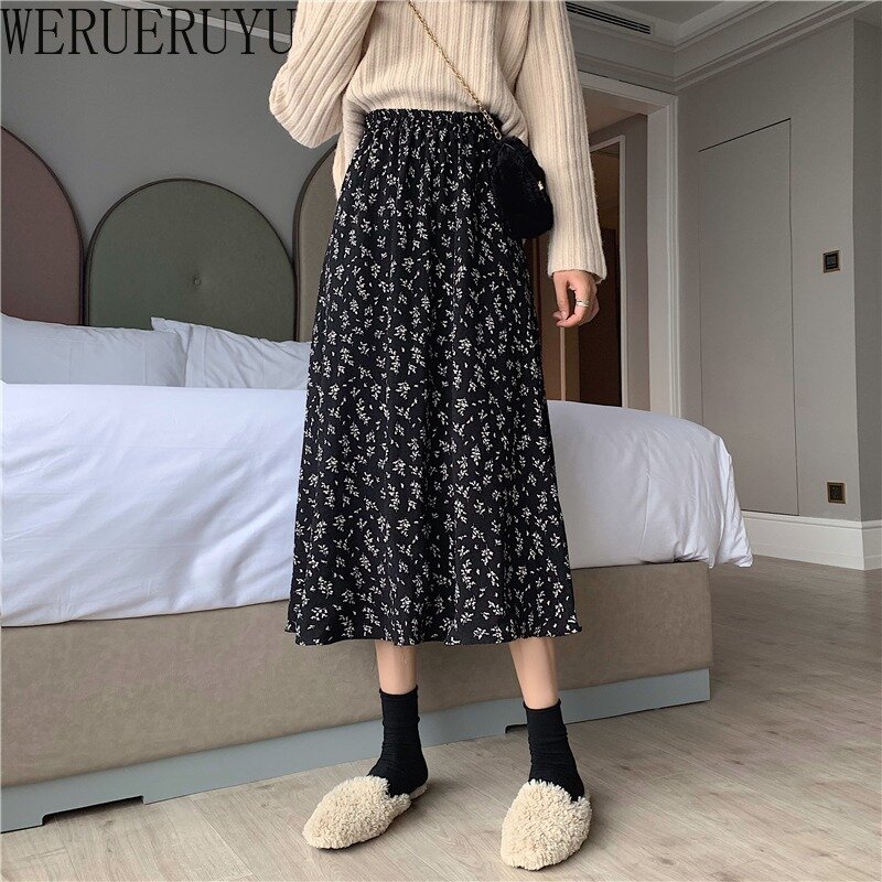 Summer Floral Skirt Woman Clothing High Waist Vintage White Black A-LINE Loose Elegant Party Midi Skirts for Women 2024