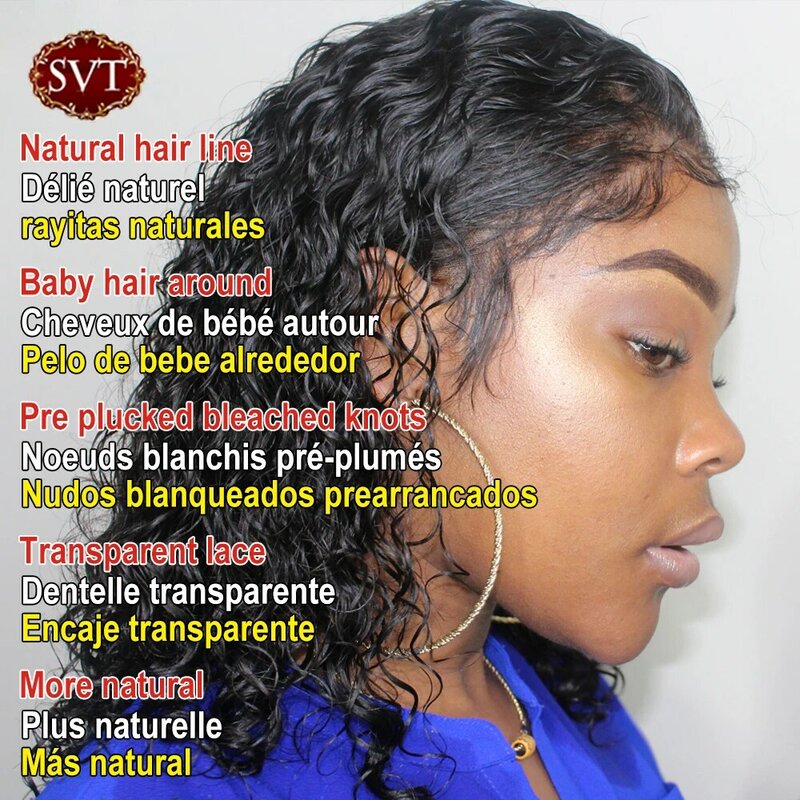 SVT-Peluca de cabello humano ondulado de Malasia para mujeres negras, pelo corto rizado con cierre de encaje, 4x4, 180% de densidad, barata