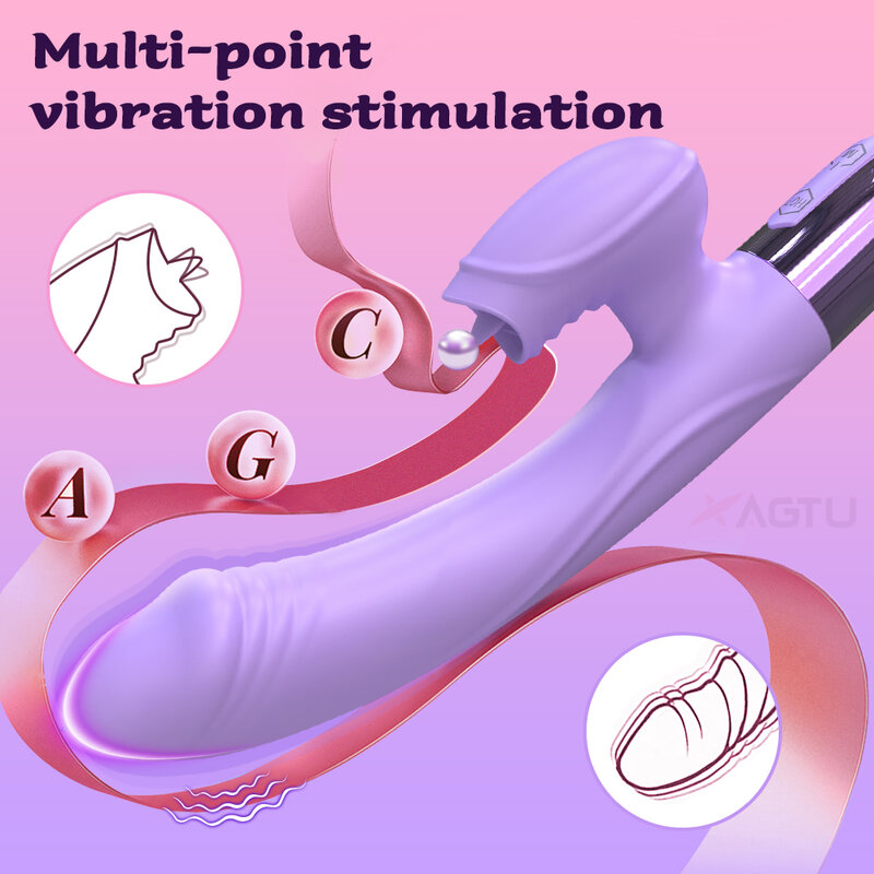 Alat getar kelinci G Spot kuat untuk wanita dengan lidah jiloris Stimulator klitoris pemanasan Dildo barang dewasa mainan seks untuk wanita