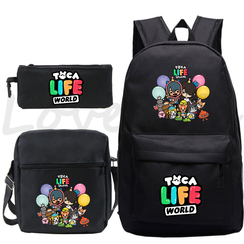 3pcs/set Toca Life World Backpack Boys Girls Cartoon Kawaii School Bags Children Bookbag Kids Toca Boca Backpack Birthday Gifts