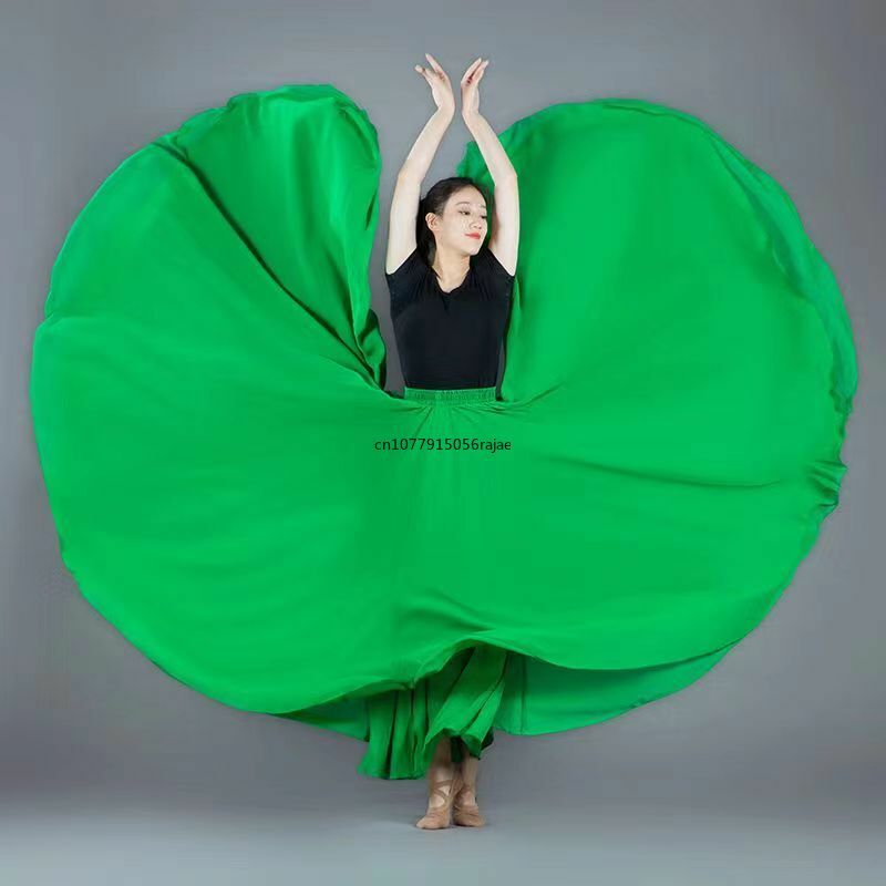 Jupe de danse longue en mousseline de soie pour femme, résistante, plissée, solide, document, taille haute, grande balançoire, performance sur scène, 720