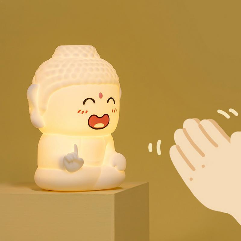 Lampu dekorasi Buddha desain Buddha tersenyum, lampu samping tempat tidur 3 warna dapat diredupkan, lampu malam sentuhan lucu dalam ruangan