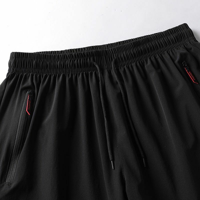 Pantalones cortos informales para hombre, Shorts holgados de seda de hielo, Color sólido, transpirables, de secado rápido, Color negro, para playa