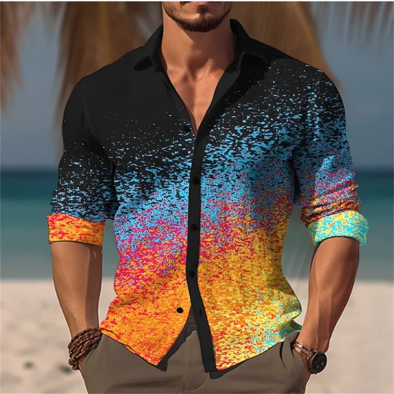 Мужская футболка на пуговицах, белая мягкая и удобная рубашка с прозрачным геометрическим принтом и цветами, лето 2023