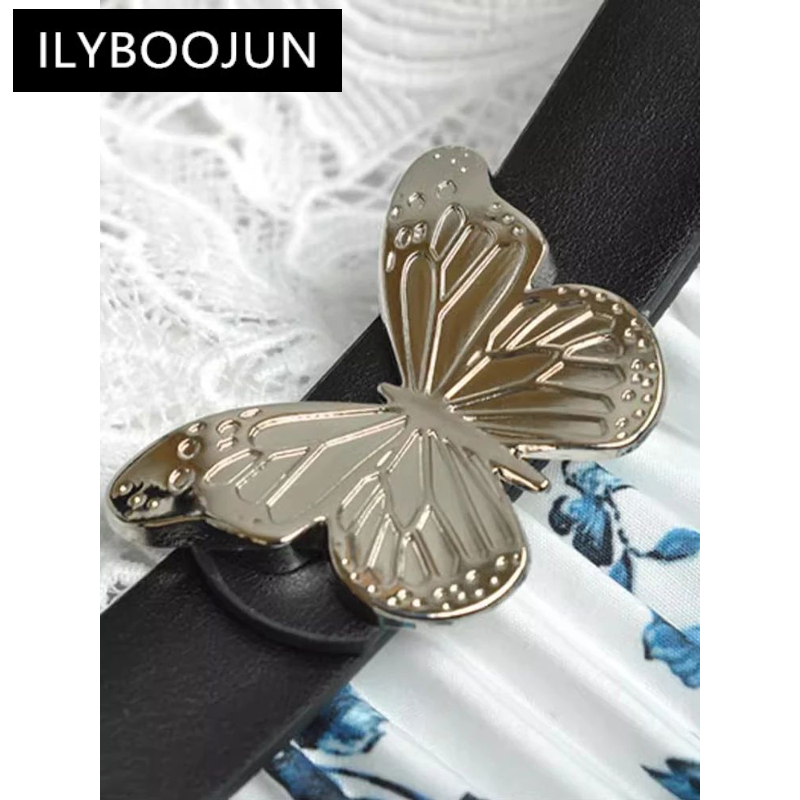 ILYBOOJUN Fashion Designer Summer Print Dress Women's O-Neck Short Sleeve Sashes Hollow out Patchwork High Street Pleated Dress