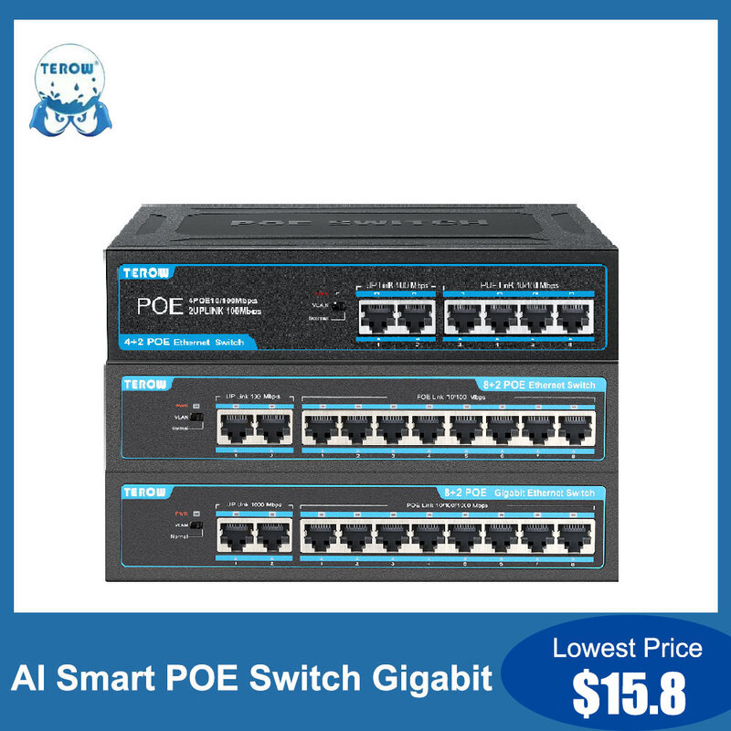 Przełącznik gigabitowy POE 10 Port 1000Mbps Fast Ethernet przełącznik POE Buit w zasilaniu inteligentnym przełącznik sieciowy do iP kamery bezprzewodowej AP