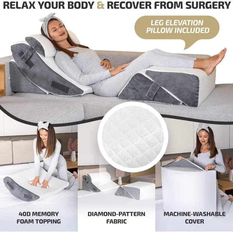 Ortopédica Wedge Pillow Set com Elevação Perna, Perfeito Almofadas de Espuma de Memória Ajustável para Após a Cirurgia Recuperação, 5Pcs