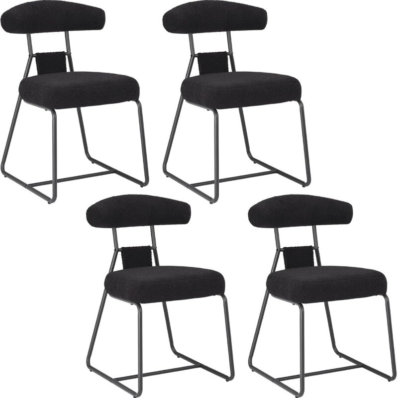 Lot de 4 chaises de salle à manger pour salon, pieds en métal noir