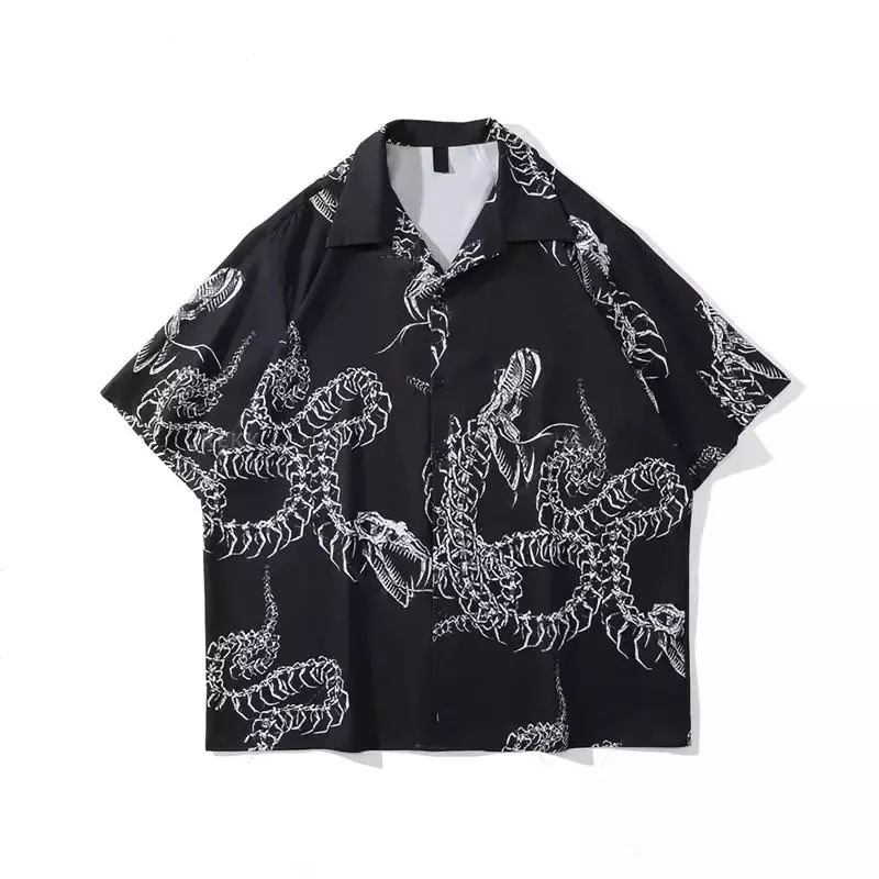 Camisa de estilo Harajuku Hawaiano para hombre y mujer, camisa con estampado 3D, informal, de manga corta, con solapa, ropa Unisex de gran tamaño