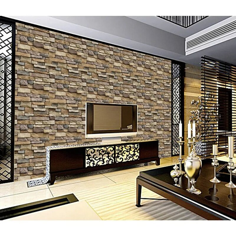 Auto-adesivo Stone Brick Wallpaper, Painel de parede removível, Peel and Stick Backsplash, Home Decor, 45x100cm