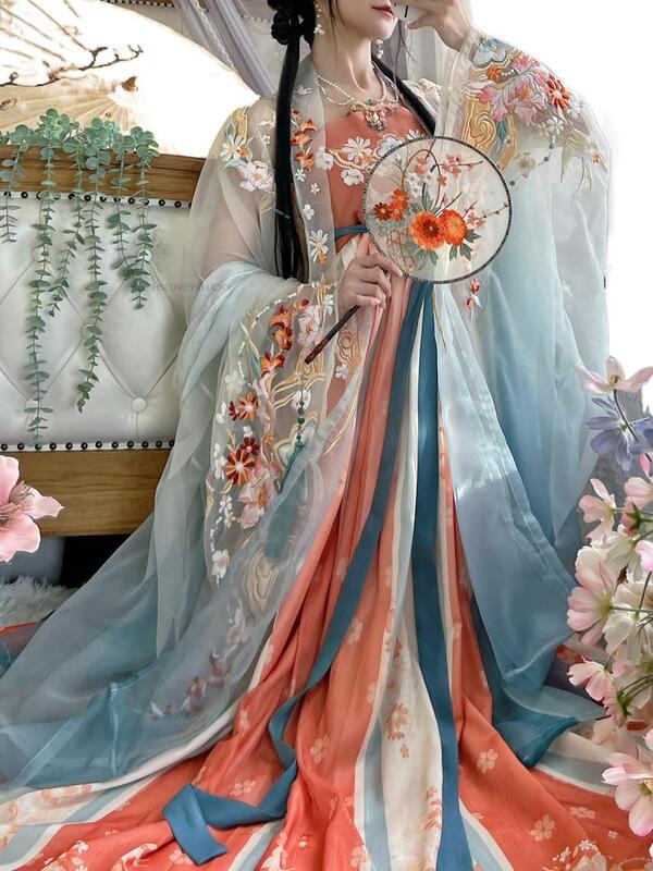 Женский традиционный костюм ханьфу для танцев на весну и лето, костюм сказочной принцессы в стиле древней принцессы с тонкой вышивкой, костюм для косплея