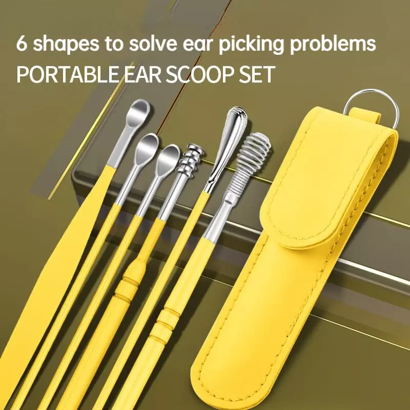 Cuchara limpiadora de oídos de acero inoxidable para bebés y adultos, Kit de herramientas de eliminación de cera para los oídos, cuidado de los oídos, 6 piezas