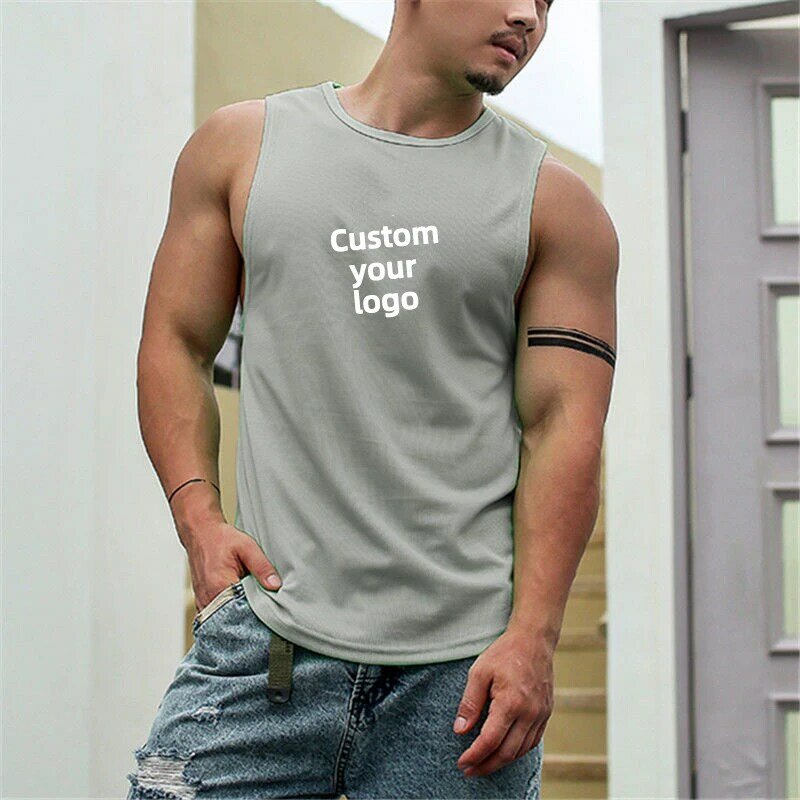 Camiseta deportiva sin mangas con logo personalizable para hombre, chaleco de entrenamiento muscular a la moda, camiseta sin mangas