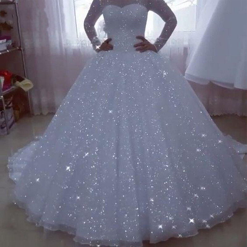 Gaun pernikahan A-Line cantik 2024 gaun pengantin putri berkilau gaun pesta pantai Formal leher bulat gaun pesta pengantin gaun pengantin wanita