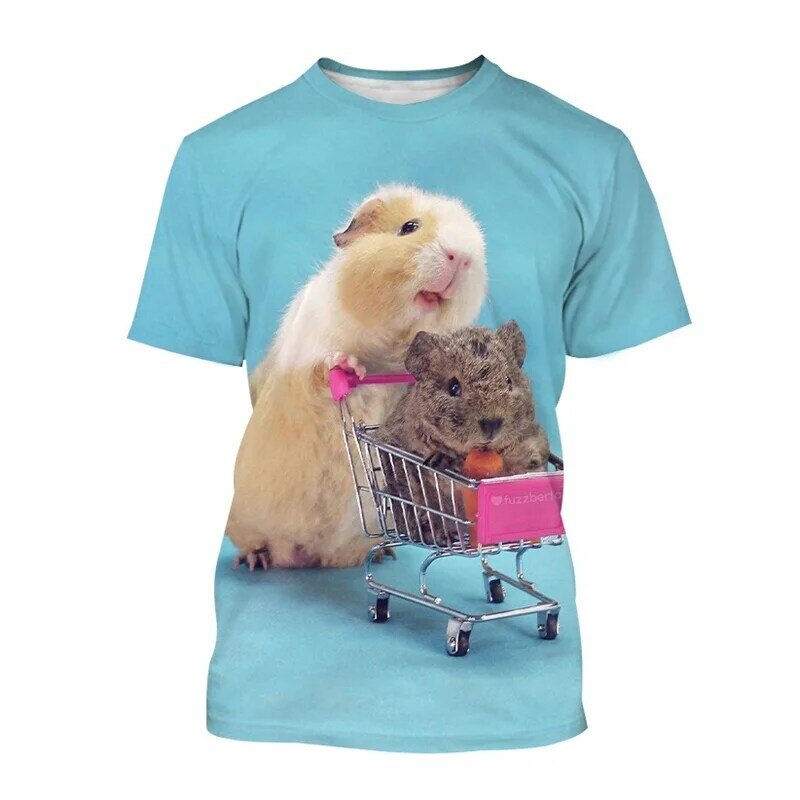 동물 기니피그 3D 프린팅 티셔츠 남성용, 귀여운 동물 티셔츠, 오버사이즈 티, 개성 있는 캐주얼 반팔 상의, 여름