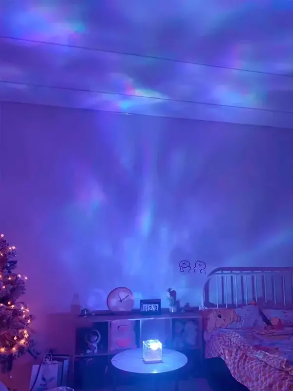 Lampu kristal riak air proyektor rumah, lampu dekorasi kamar tidur lampu malam estetika suasana matahari terbenam hadiah liburan