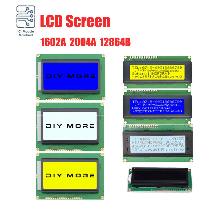 Module d'écran LCD 12864/1602/2004 bleu/jaune/vert, 20*4 caractères, Interface d'affichage 5V pour Arduino, 1602 2004A 12864B